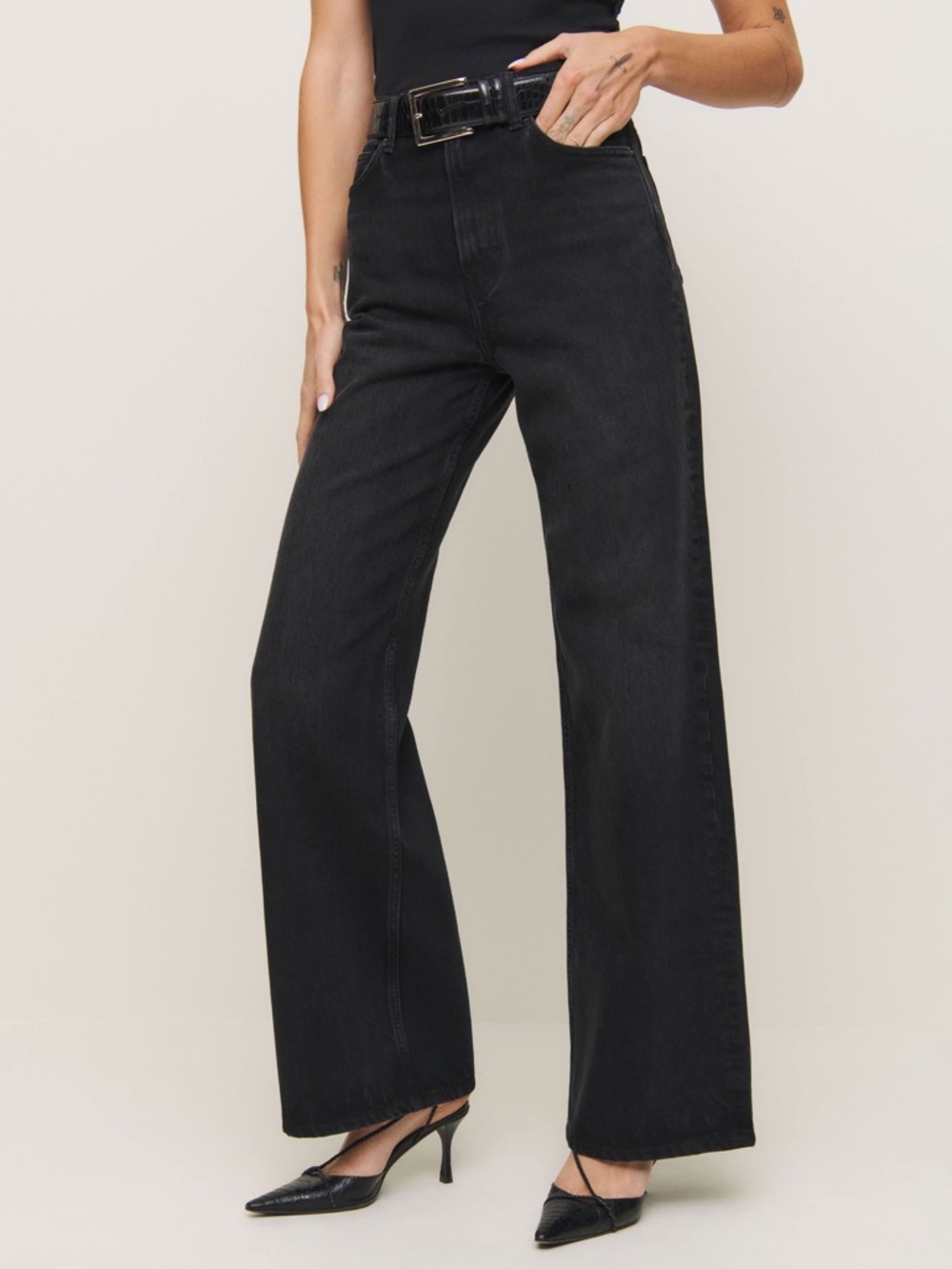 High-Waist Wide Leg Jeans — Black